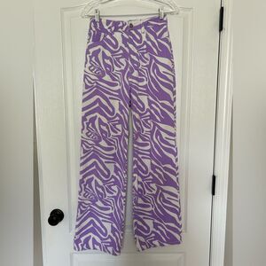 SHEIN Women’s Purple & White Zebra Print Retro Hippie Wide Leg Pants Size XS